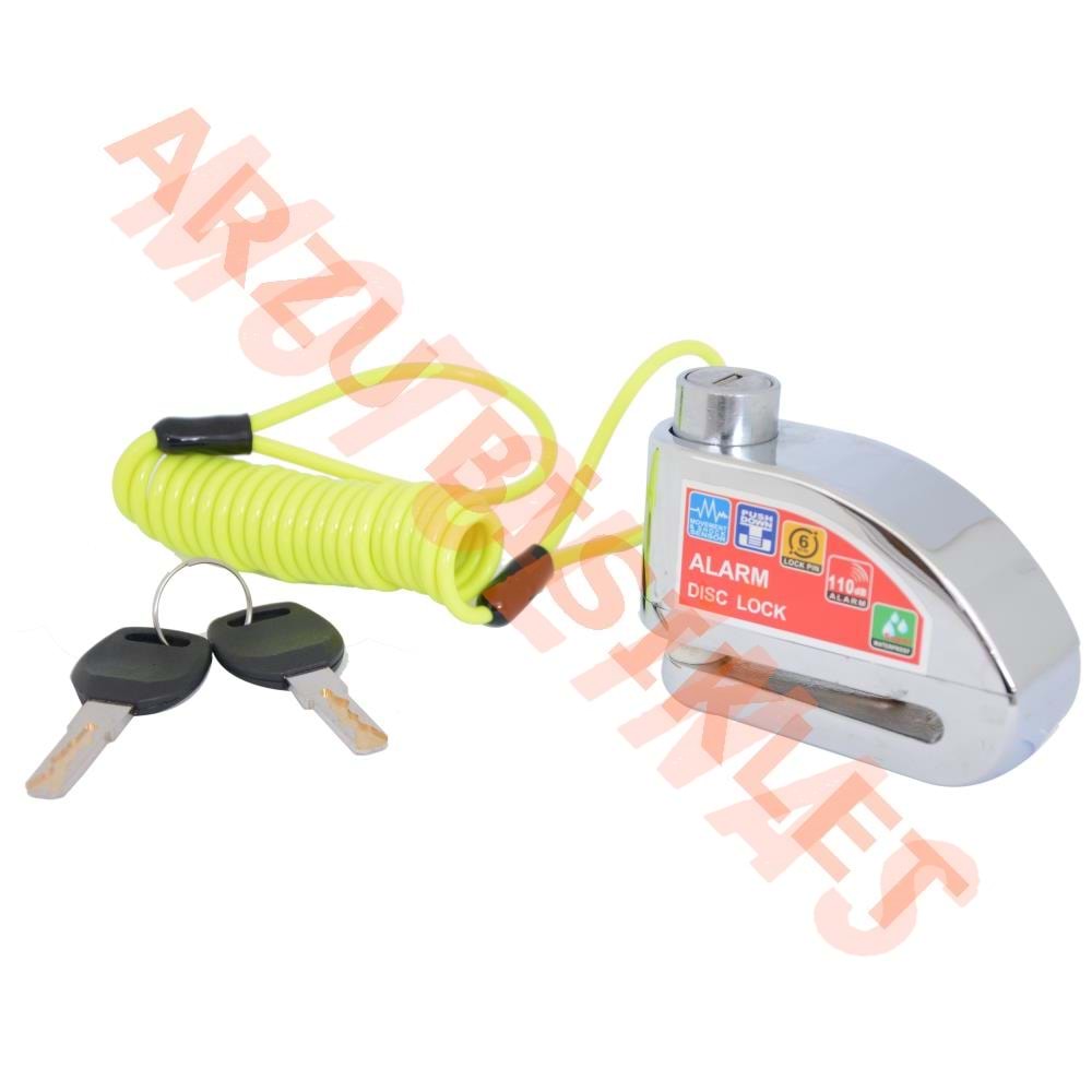 DİSK KİLİT - DÜZ ANAHTARLI - ALARMLI [KROM] - [İP DAHİL 120CM] ALÜMİNYUM