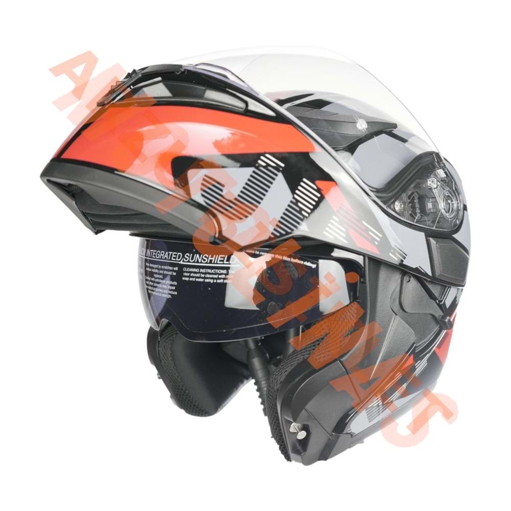 KC - ÇENE AÇILIR VİZÖRLÜ KASK [KC902] [SİYAH-KIRMIZI-GRİ] [S]