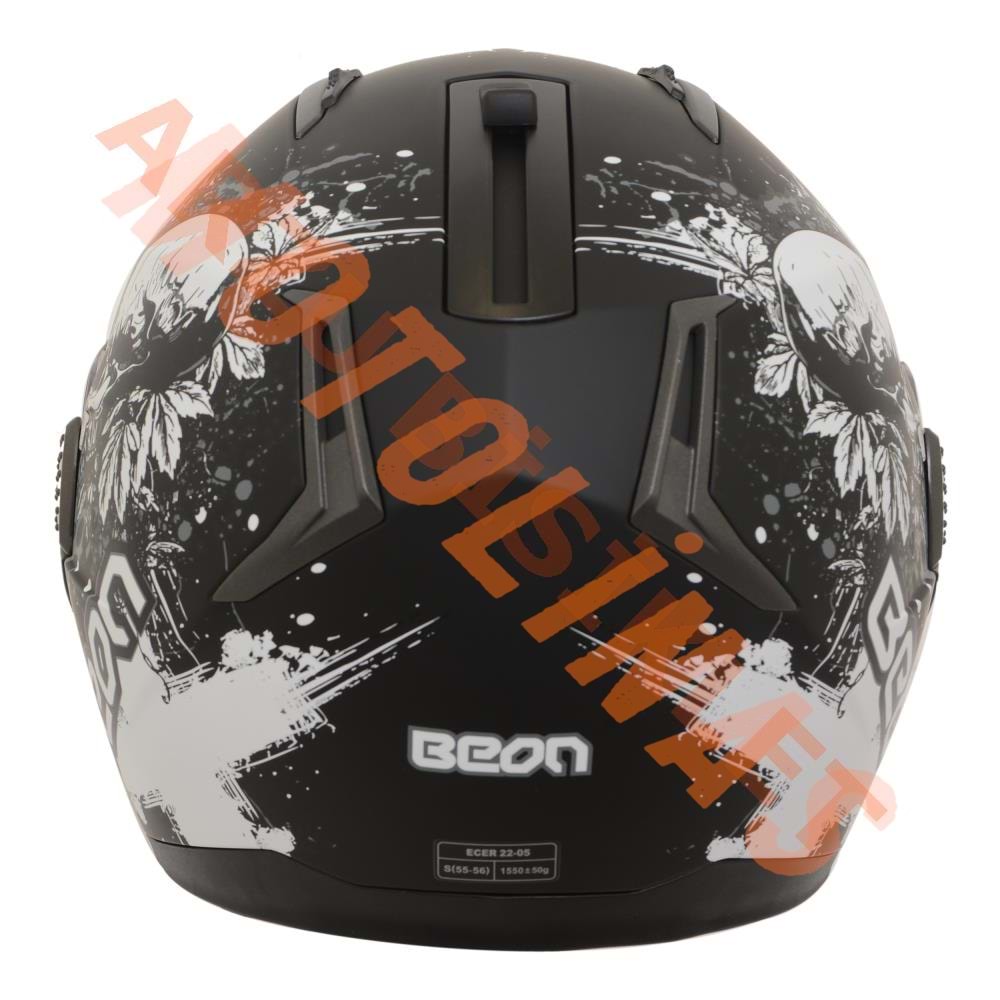 BEON- ÇENE AÇILIR VİZÖRLÜ KASK [B700] [SİYAH -KURU KAFA DESENLİ] [S]