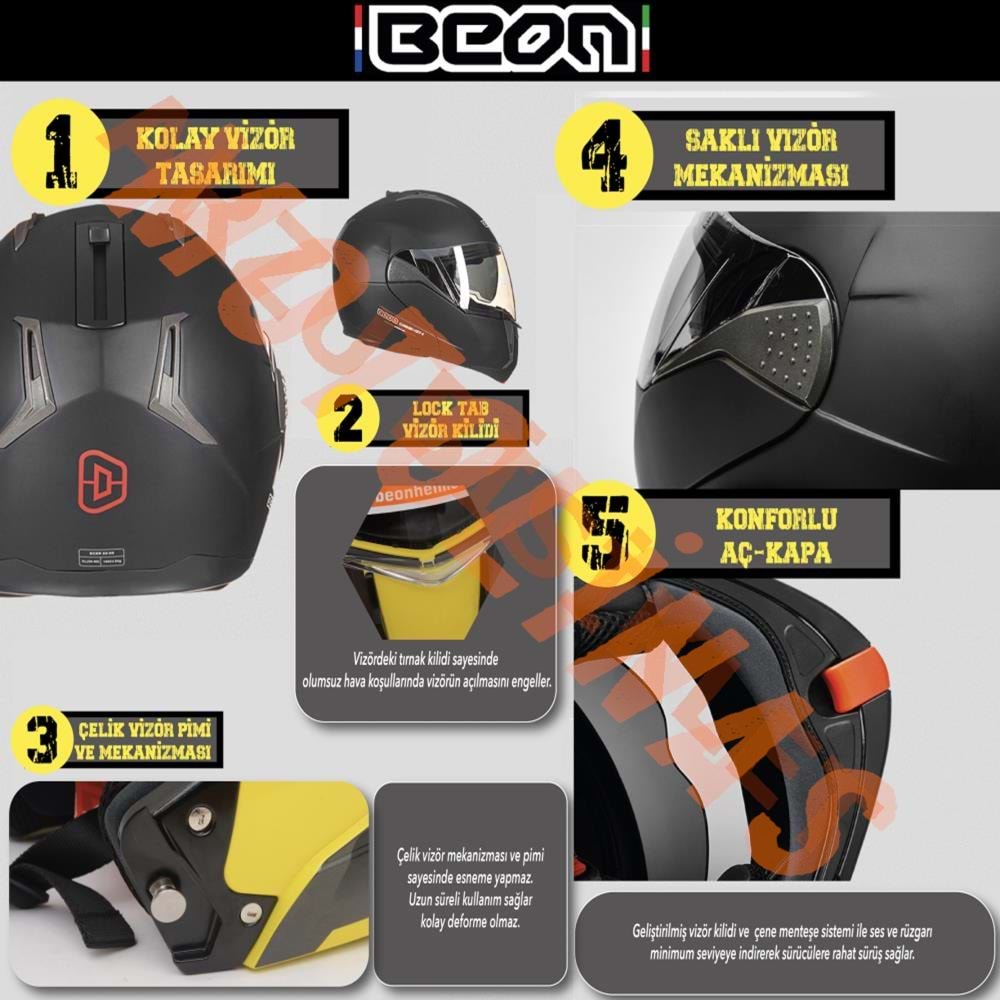 BEON- ÇENE AÇILIR VİZÖRLÜ KASK [B700] [SİYAH -KURU KAFA DESENLİ] [S]