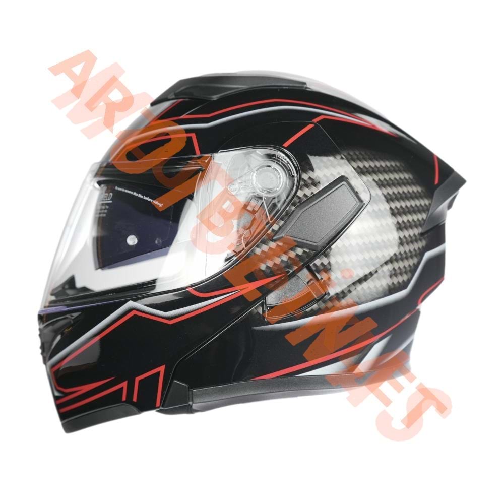 KC - ÇENE AÇILIR VİZÖRLÜ KASK [KC902] [SİYAH - KIRMIZI - KARBON] [XL]
