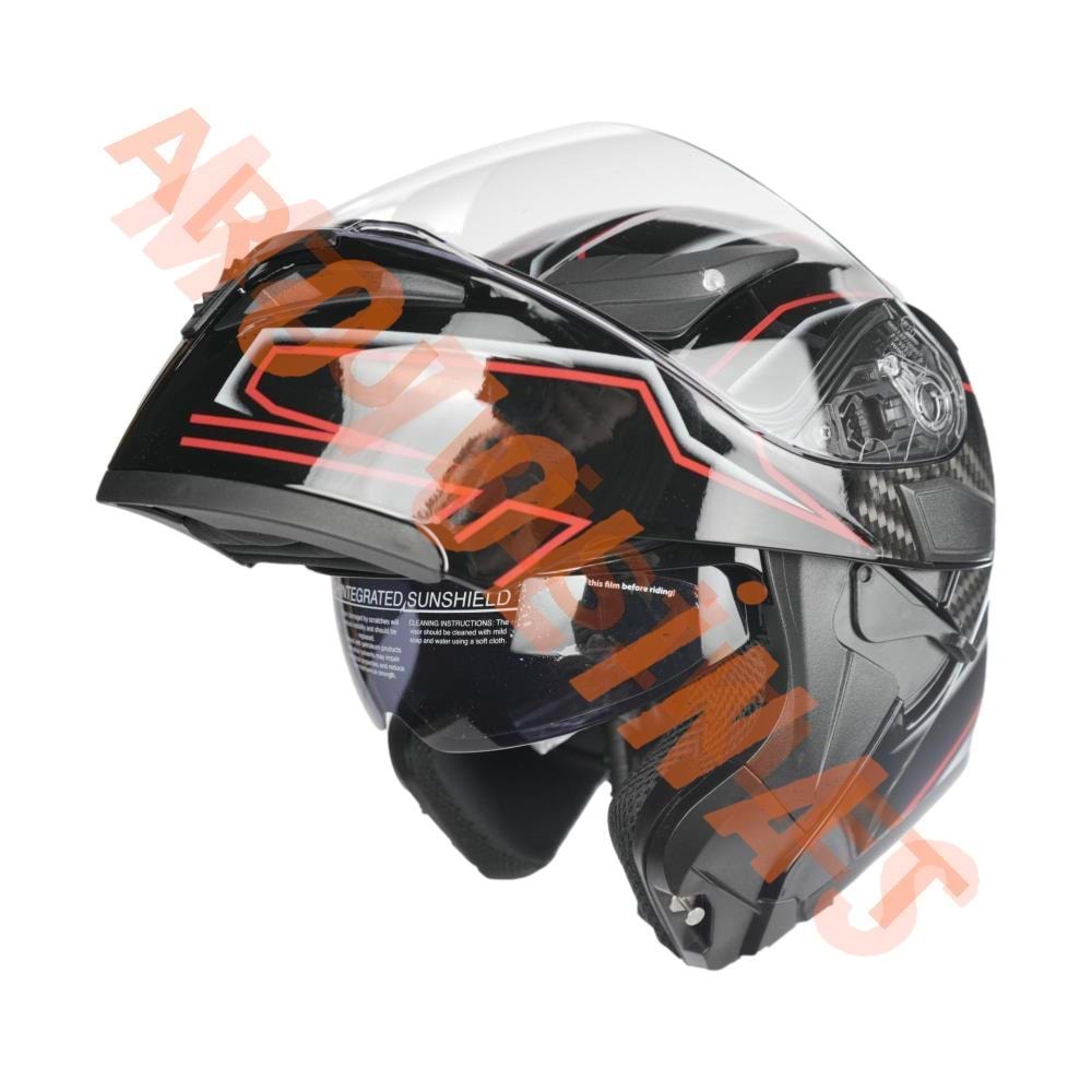 KC - ÇENE AÇILIR VİZÖRLÜ KASK [KC902] [SİYAH - KIRMIZI - KARBON] [XL]