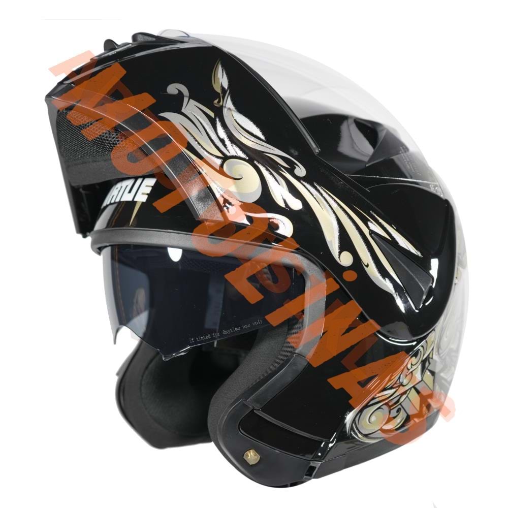 VRT - ÇENE AÇILIR VİZÖRLÜ KASK [MB808] [SİYAH - GOLD] [M]