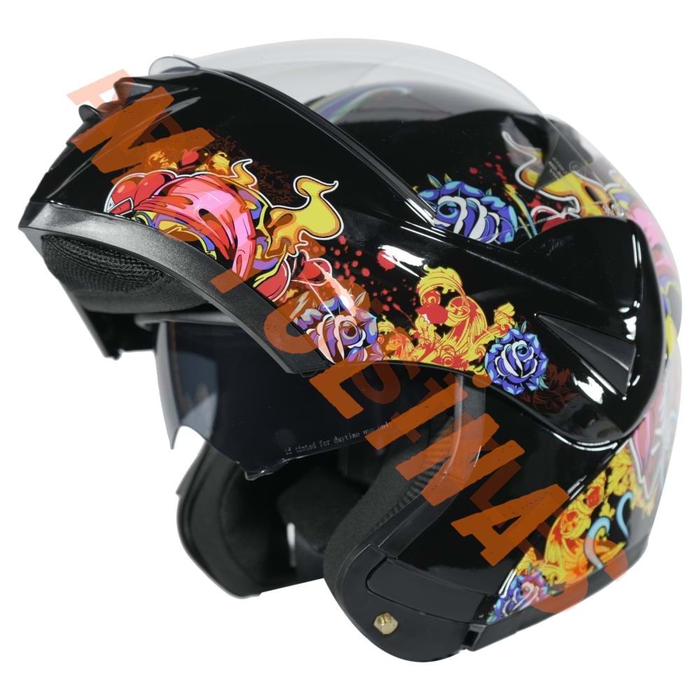 VRT - ÇENE AÇILIR VİZÖRLÜ KASK [MB808] [KURU KAFA - ATEŞ] [S]