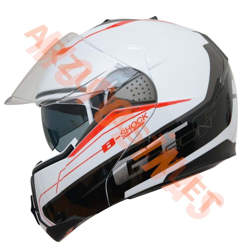 BEON- ÇENE AÇILIR VİZÖRLÜ KASK [B700] [BEYAZ-KIRMIZI] [B-SHOCK] [L]