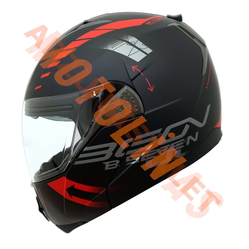 BEON- ÇENE AÇILIR VİZÖRLÜ KASK [B700] [SİYAH - KIRMIZI] [VERTİGO] [S]