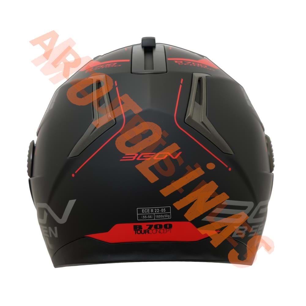 BEON- ÇENE AÇILIR VİZÖRLÜ KASK [B700] [SİYAH - KIRMIZI] [VERTİGO] [S]