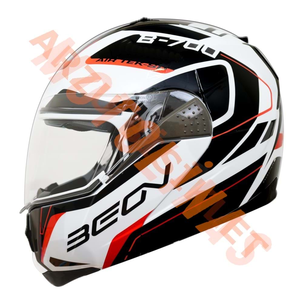 BEON- ÇENE AÇILIR VİZÖRLÜ KASK [B700] [BEYAZ - SİYAH - KIRMIZI] [AIR TEK] [M]
