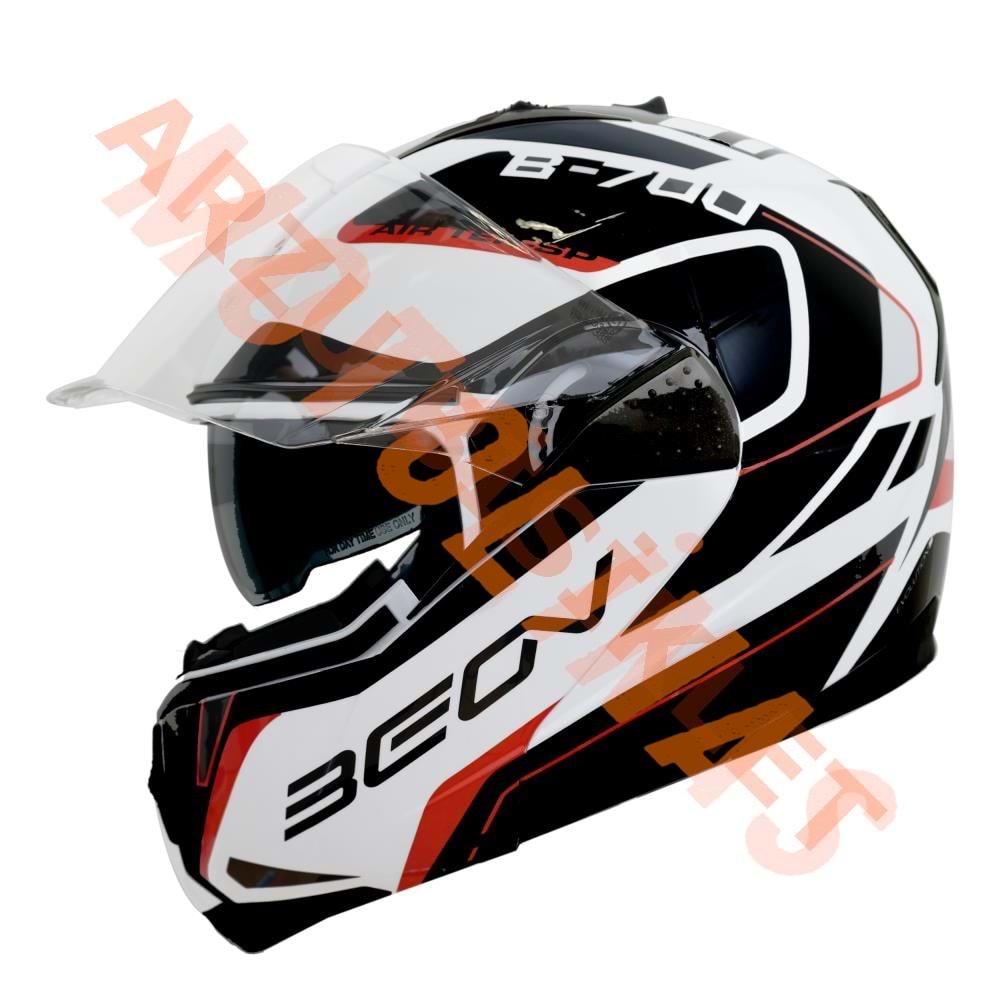 BEON- ÇENE AÇILIR VİZÖRLÜ KASK [B700] [BEYAZ - SİYAH - KIRMIZI] [AIR TEK] [M]