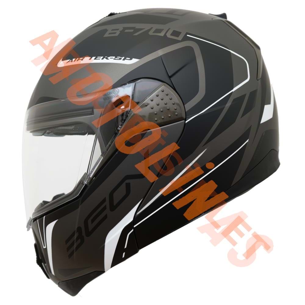 BEON- ÇENE AÇILIR VİZÖRLÜ KASK [B700] [SİYAH - GRİ - BEYAZ] [AIR TEK] [S]