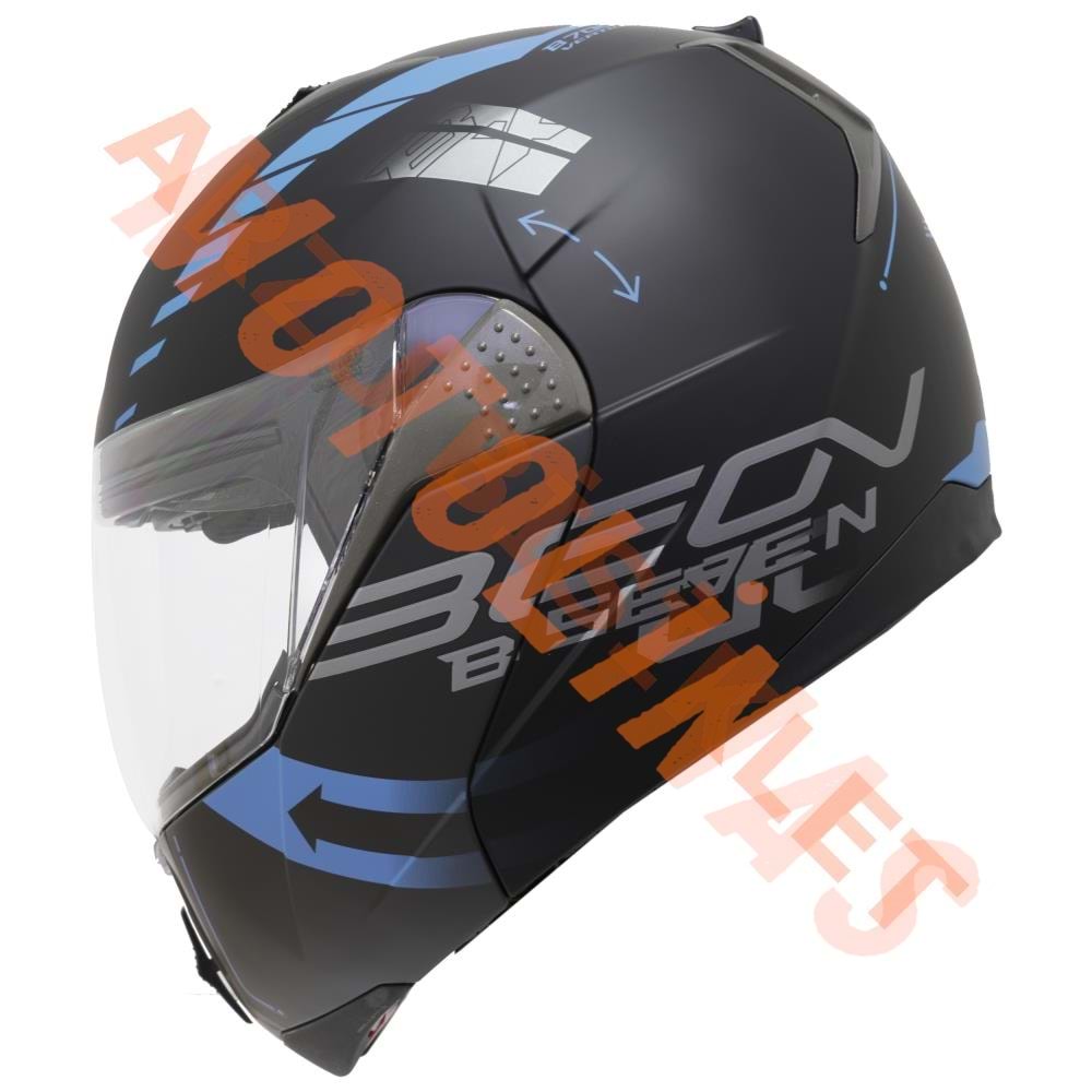 BEON- ÇENE AÇILIR VİZÖRLÜ KASK [B700] [SİYAH - MAVİ] [VERTİGO] [S]