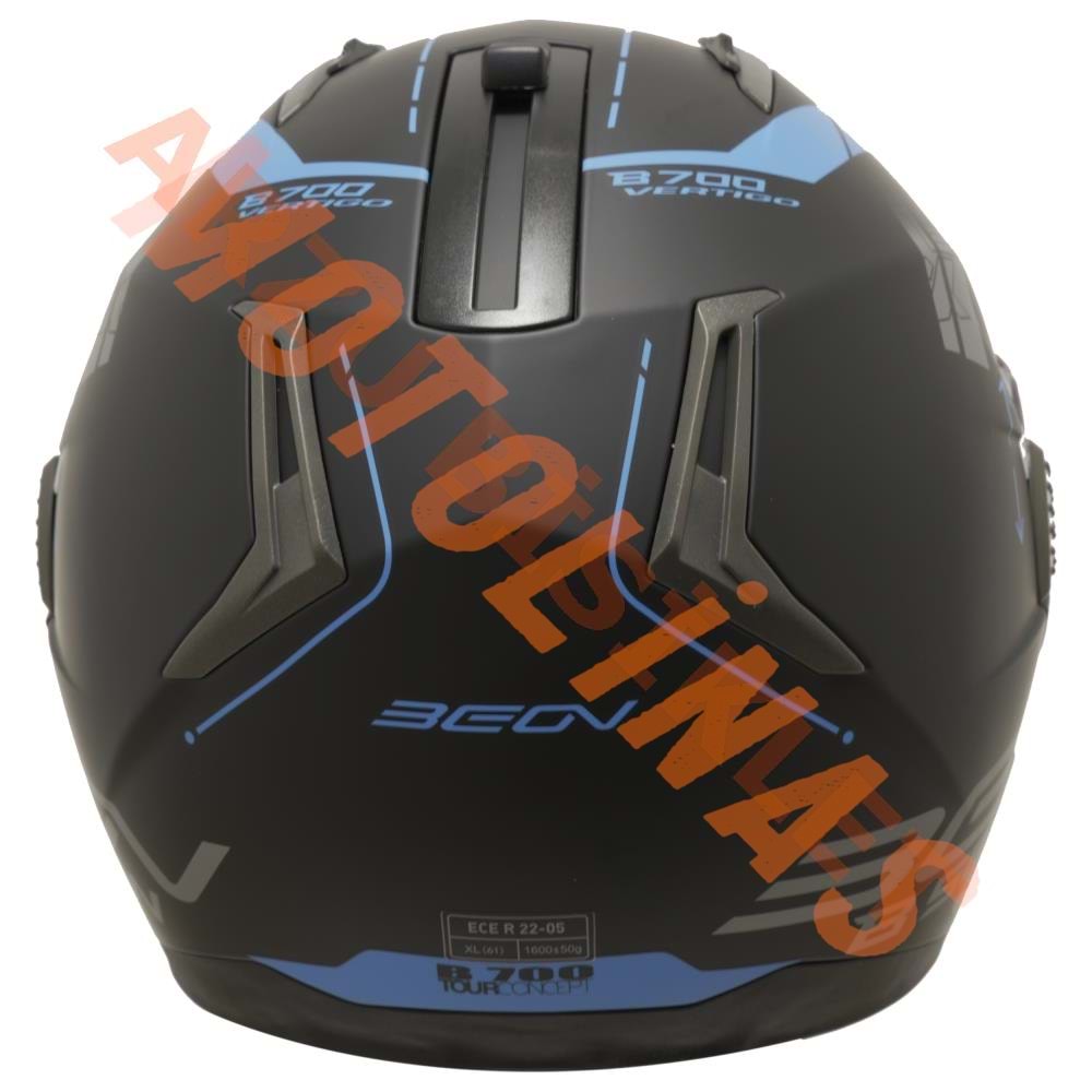 BEON- ÇENE AÇILIR VİZÖRLÜ KASK [B700] [SİYAH - MAVİ] [VERTİGO] [S]