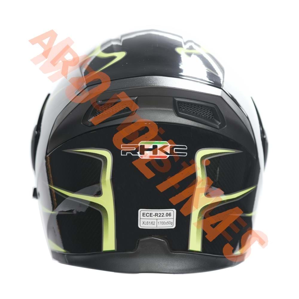 KC-ÇENE AÇILIR VİZÖRLÜ KASK [KC902B] MAT SİYAH - NEON YEŞİL [S] E BELGELİ