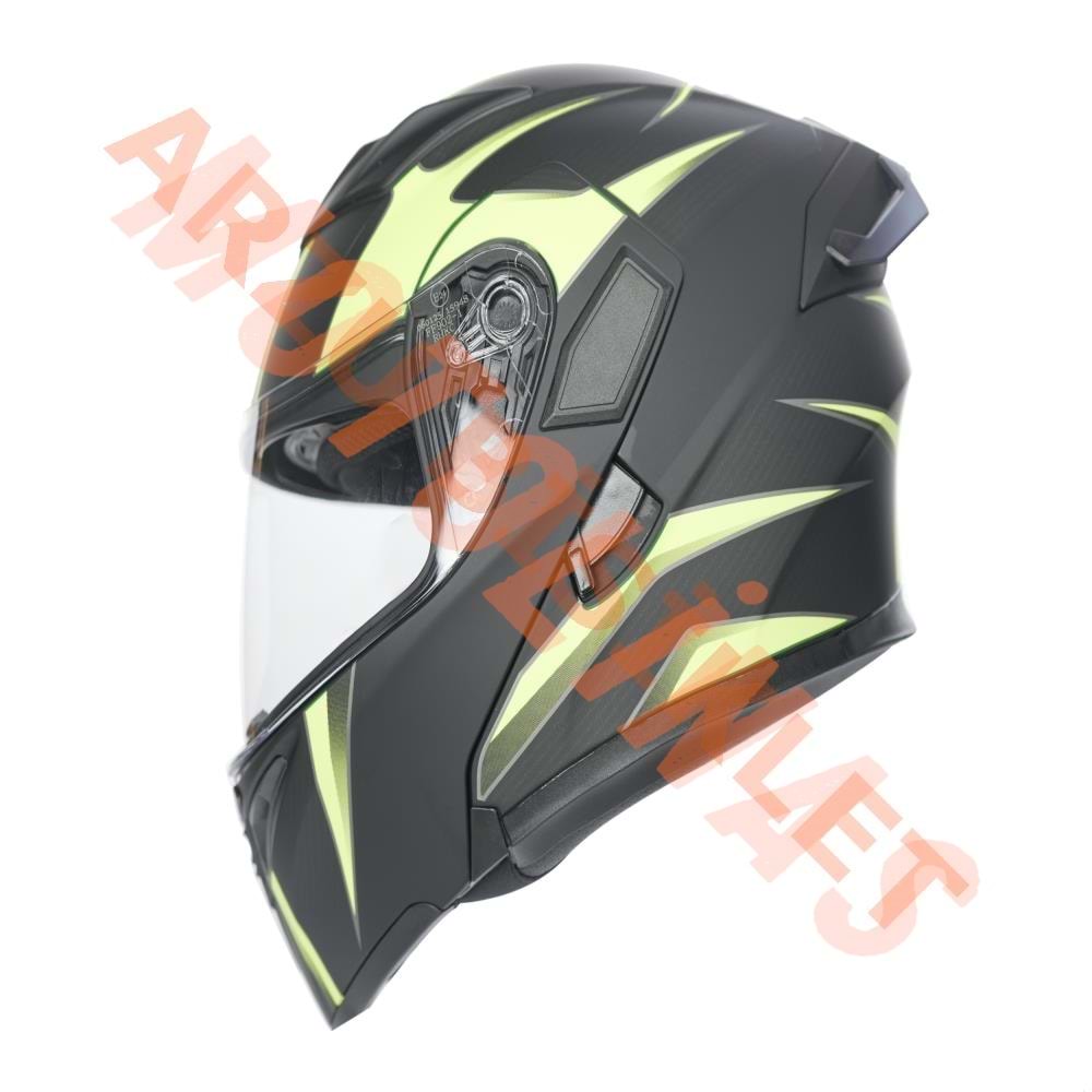KC-ÇENE AÇILIR VİZÖRLÜ KASK [KC902B] MAT SİYAH - NEON YEŞİL [L] E BELGELİ