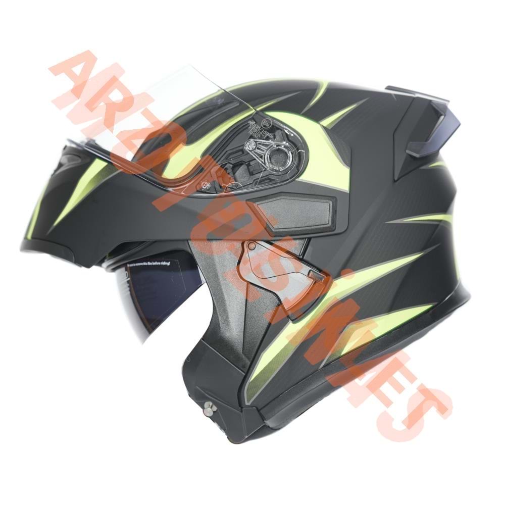 KC-ÇENE AÇILIR VİZÖRLÜ KASK [KC902B] MAT SİYAH - NEON YEŞİL [L] E BELGELİ