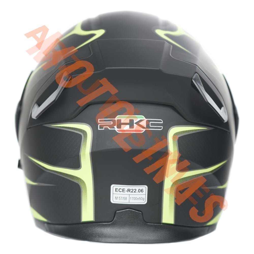 KC-ÇENE AÇILIR VİZÖRLÜ KASK [KC902B] MAT SİYAH - NEON YEŞİL [L] E BELGELİ