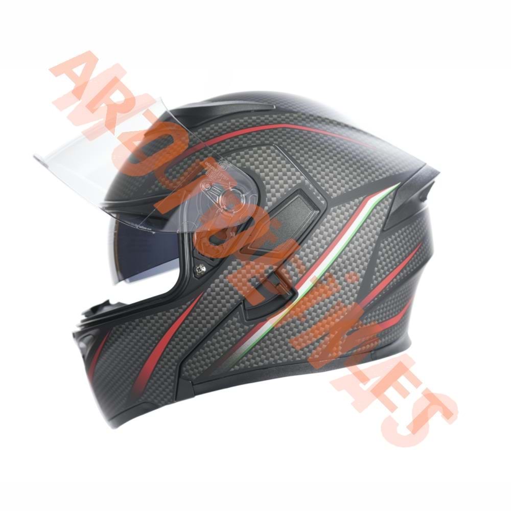 KC-ÇENE AÇILIR VİZÖRLÜ KASK [KC902] MAT SİYAH - GRİ DAMALI [S] E BELGELİ