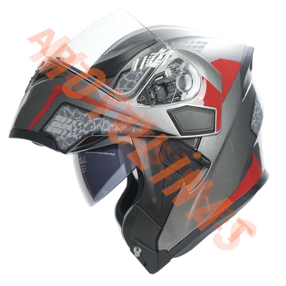 KC-ÇENE AÇILIR VİZÖRLÜ KASK [KC902] DESENLİ TİTANYUM GRİ [L] E BELGELİ