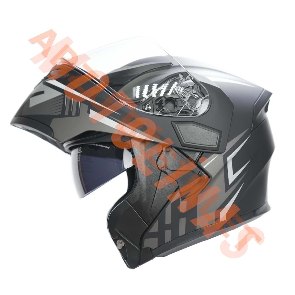 KC-ÇENE AÇILIR VİZÖRLÜ KASK [KC902] MAT SİYAH -GRİ [S] E BELGELİ
