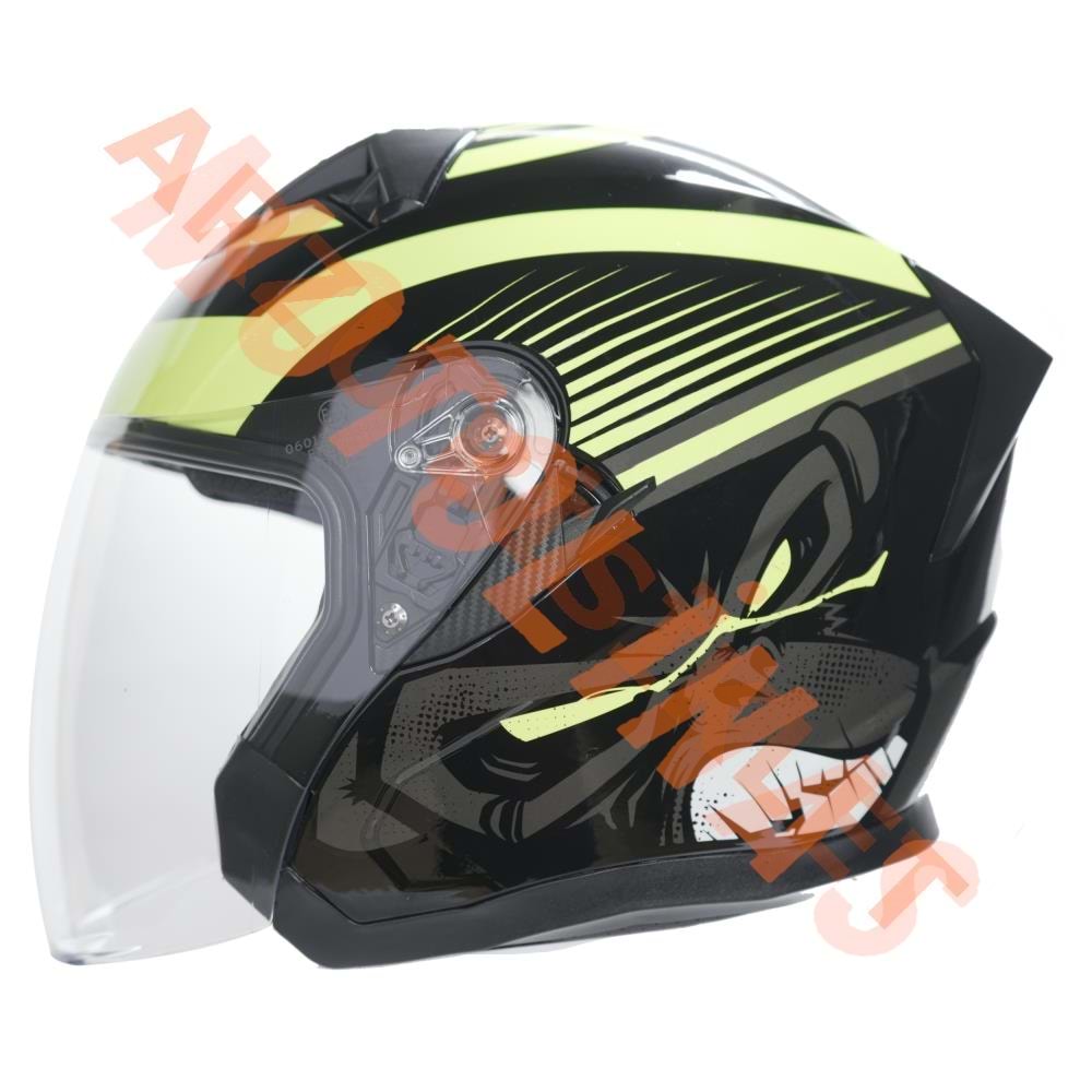 KC-ÇENESİZ VİZÖRLÜ YAZLIK KASK [KC528-1] SİYAH - NEON YEŞİL [S] E BELGELİ