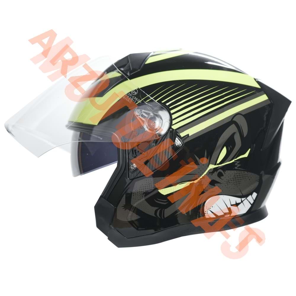 KC-ÇENESİZ VİZÖRLÜ YAZLIK KASK [KC528-1] SİYAH - NEON YEŞİL [XL] E BELGELİ