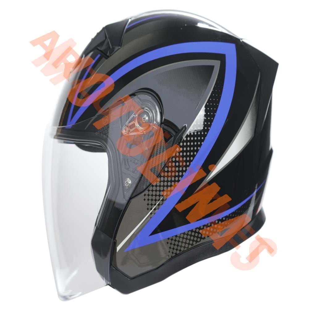 KC-ÇENESİZ VİZÖRLÜ YAZLIK KASK [KC528-1] SİYAH - MAVİ [L] E BELGELİ