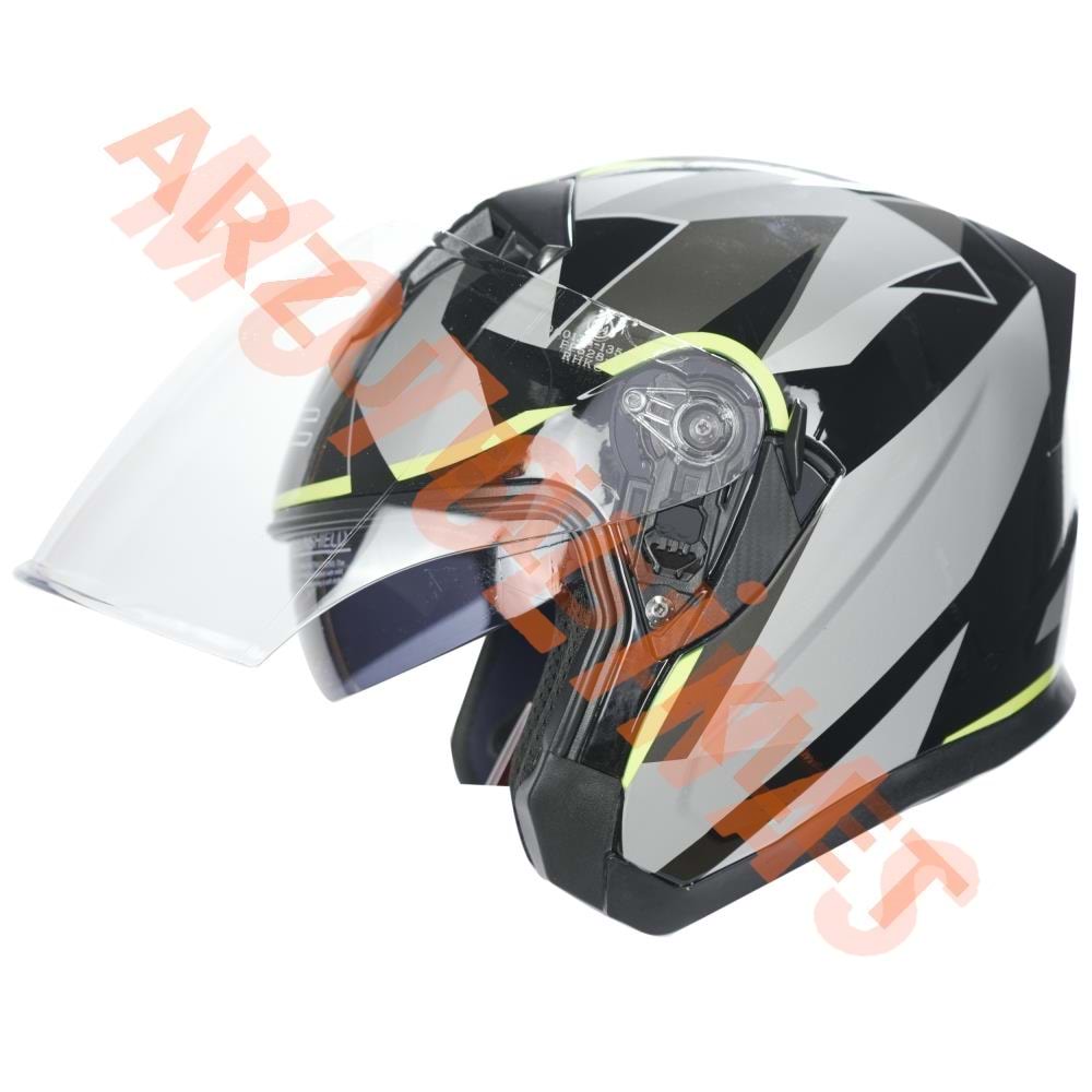 KC-ÇENESİZ VİZÖRLÜ YAZLIK KASK [KC528-1] SİYAH - GRİ - NEON SARI [S] E BELGELİ