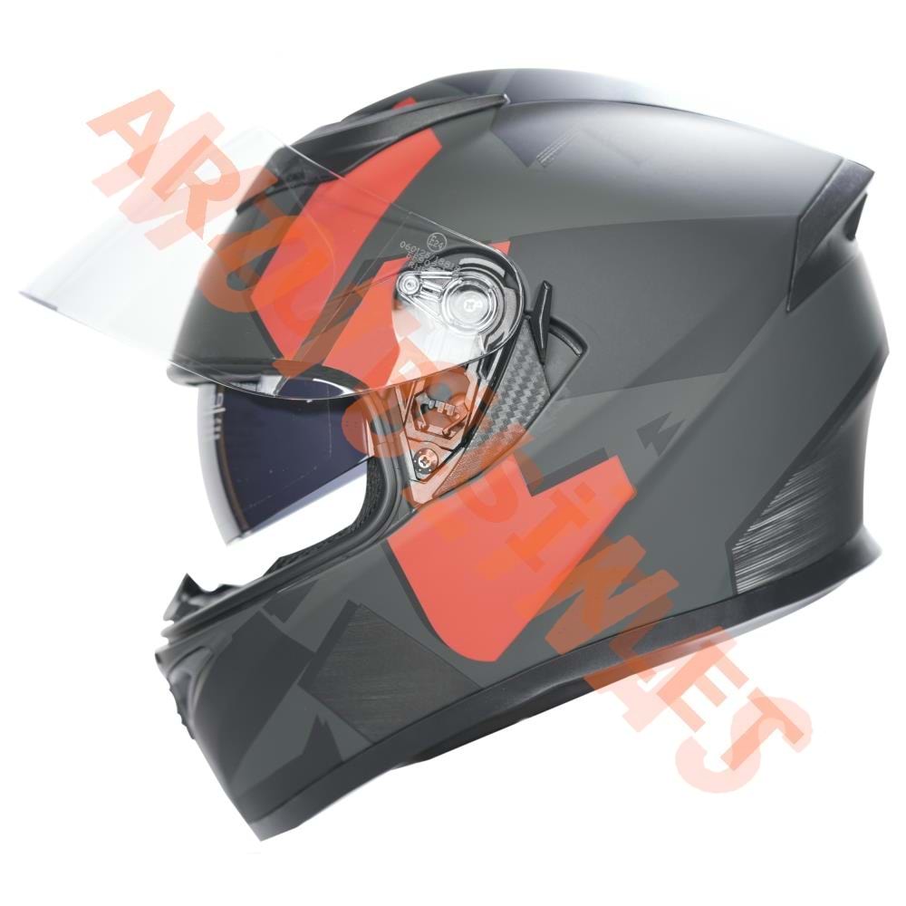 KC-KAPALI VİZÖRLÜ KASK [KC316-1] MAT SİYAH - KIRMIZI [M] E BELGELİ