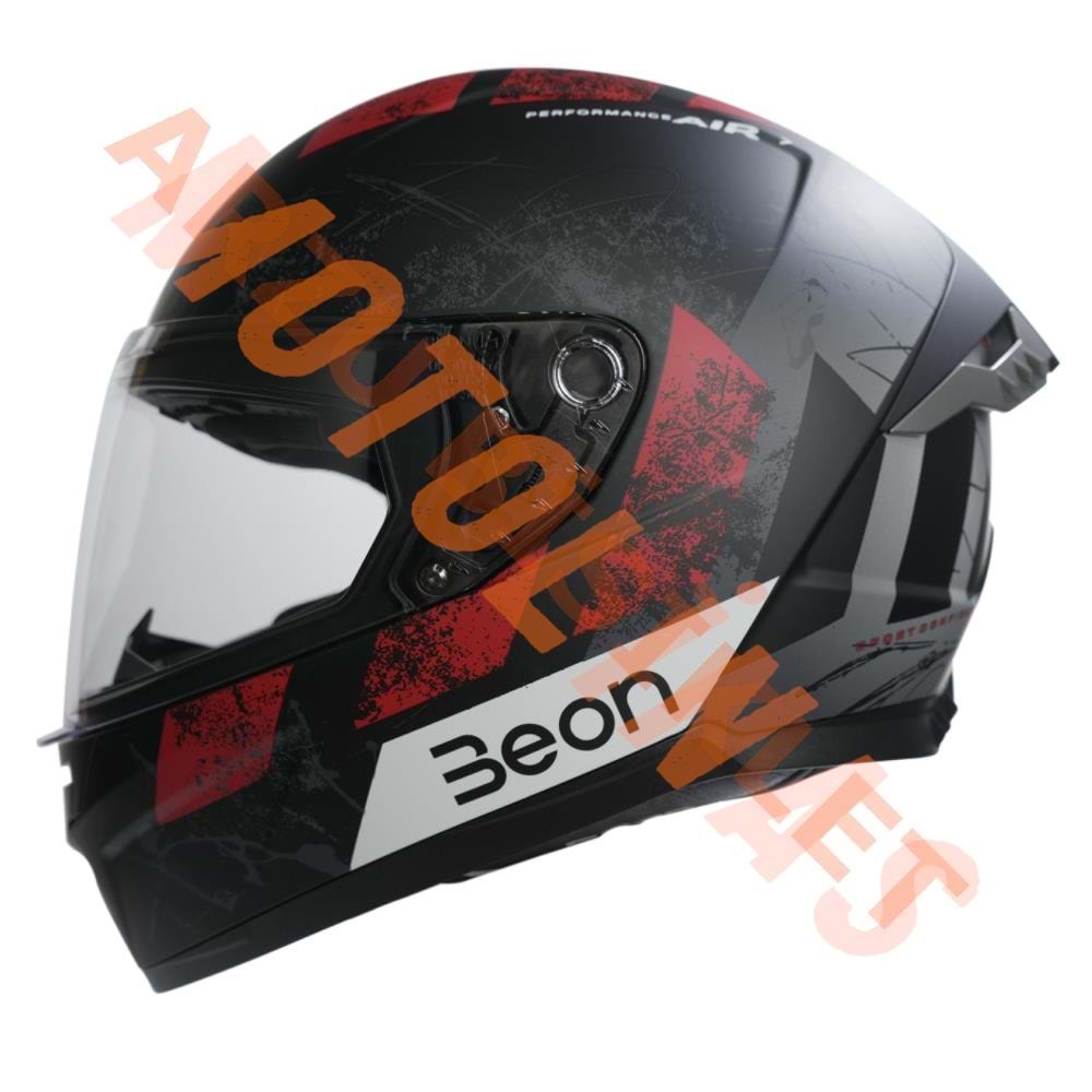 BEON- KAPALI KASK [FULL FACE] [B507] [SİYAH-KIRMIZI-GRİ] [XXL]