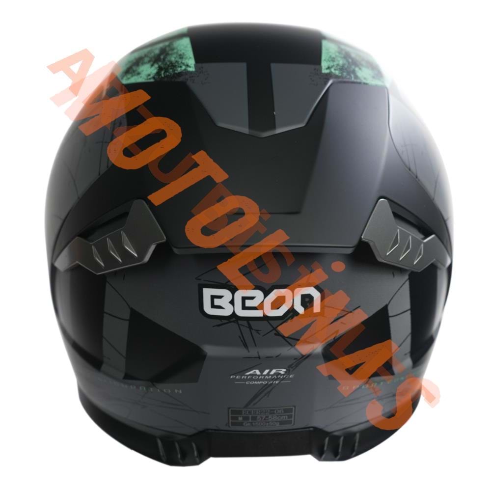 BEON- KAPALI KASK [FULL FACE] [B507] [SİYAH-YEŞİL-GRİ] [M]