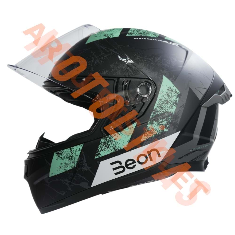 BEON- KAPALI KASK [FULL FACE] [B507] [SİYAH-YEŞİL-GRİ] [XL]