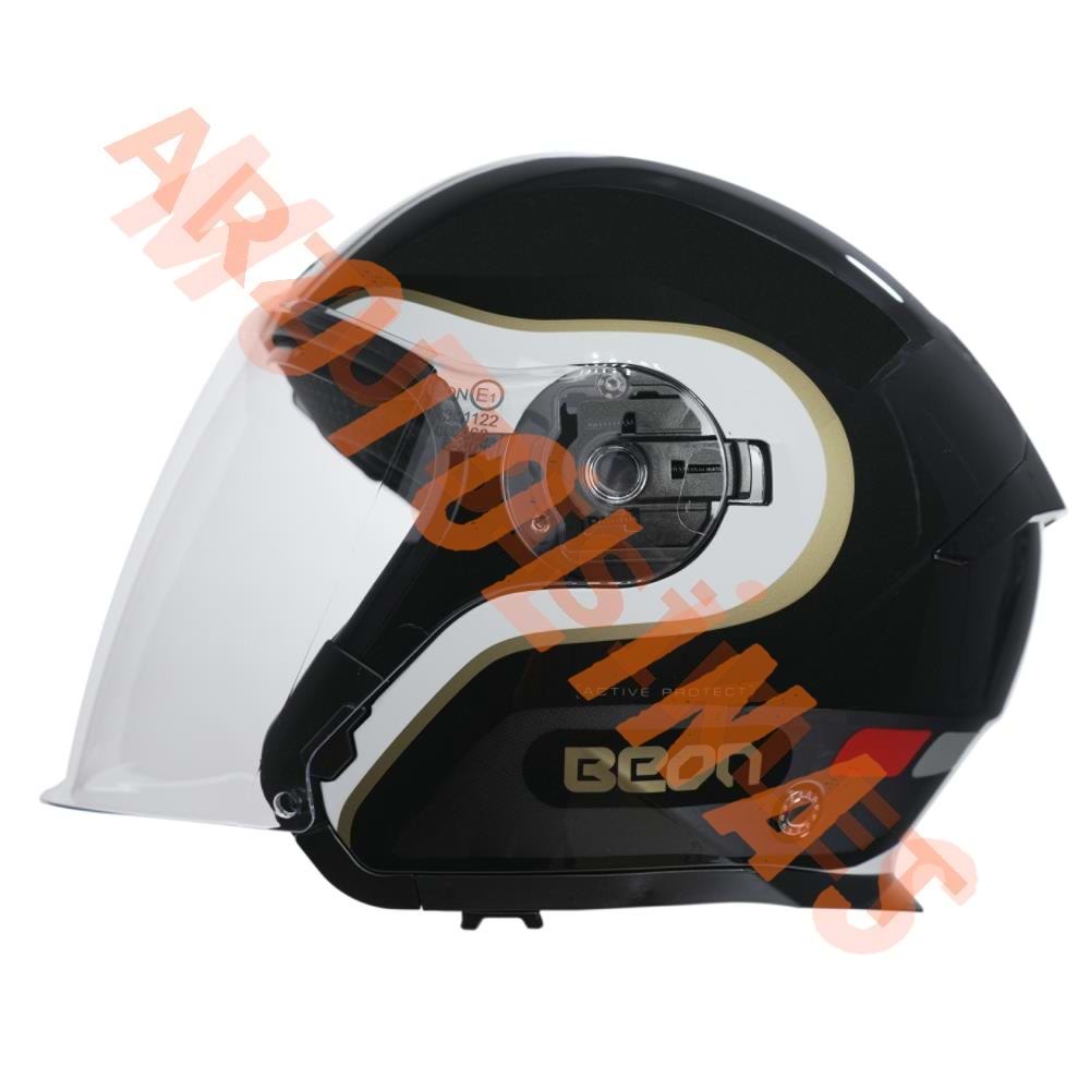 BEON- ÇENESİZ VİZÖRLÜ YAZLIK KASK [B203] [SİYAH-BEYAZ-ALTIN] [XXL]