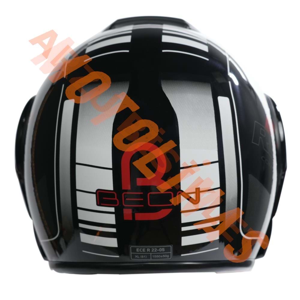 BEON- ÇENE AÇILIR VİZÖRLÜ KASK [B702] [SİYAH-BEYAZ-KIRMIZI] [L]