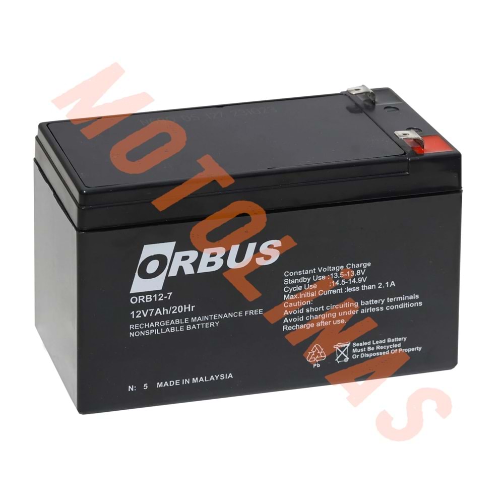 12 VOLT 7 AMPER ORBUS [AGM- PİL AKÜ] - ALARM VE AKÜLÜ ARABA UYUMLU