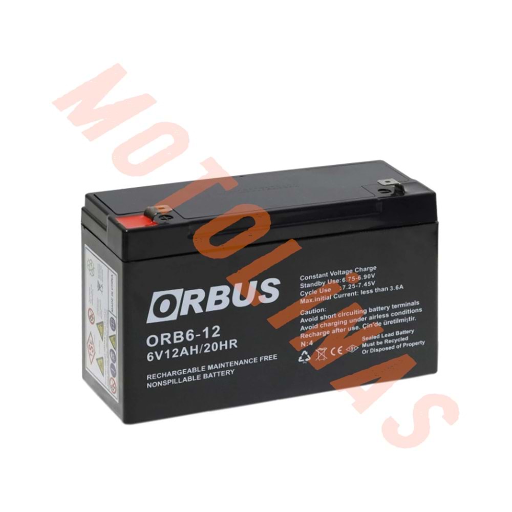 6 VOLT 12 AMPER ORBUS [AGM- PİL AKÜ] - ALARM VE AKÜLÜ ARABA UYUMLU