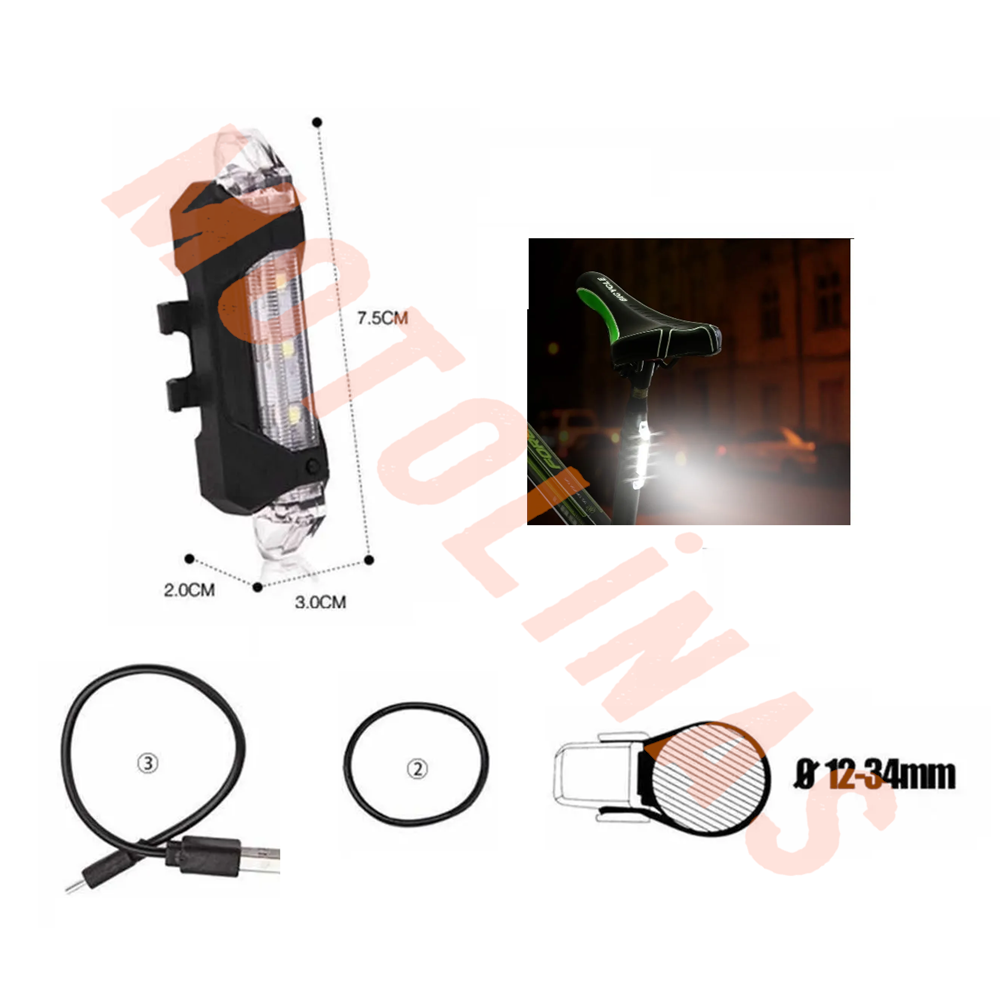 BİSİKLET ARKA STOP USB ŞARJLI BS-216 5 ledli [BEYAZ] - LNSBİKE