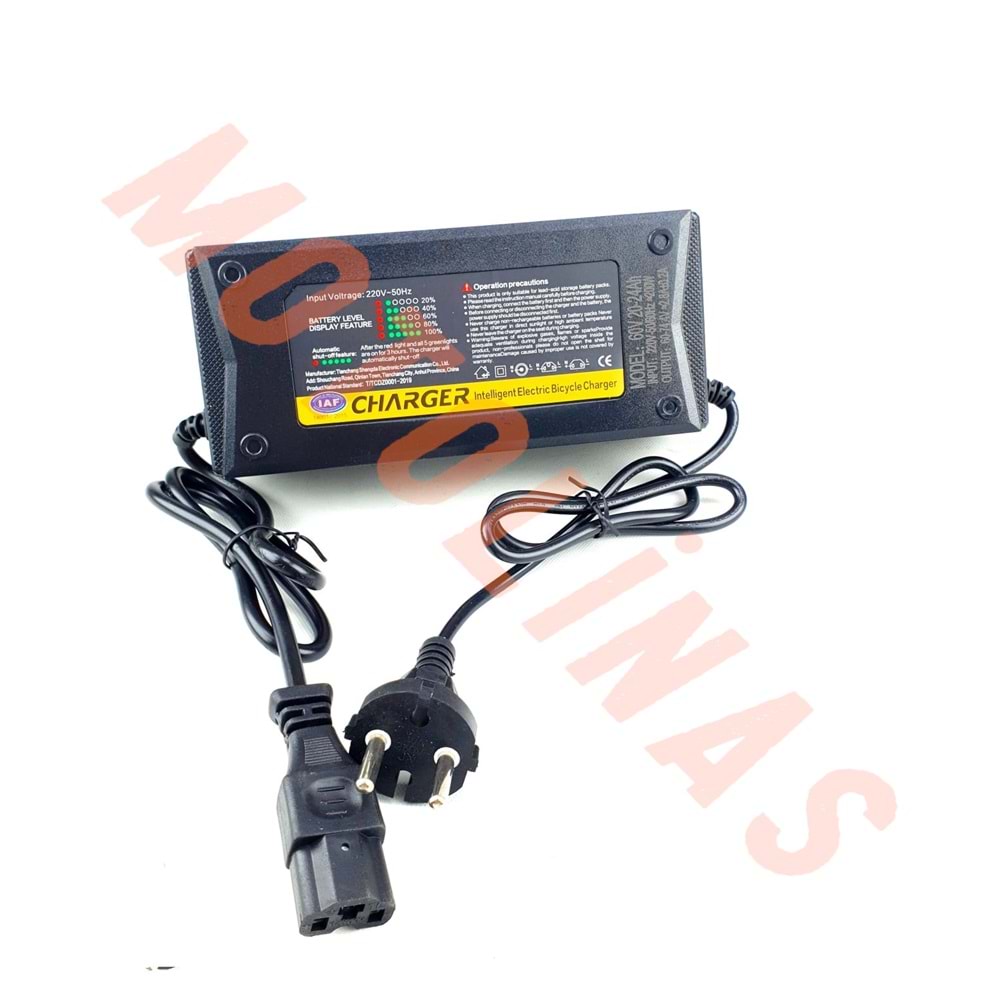 ŞARJ CİHAZI 60V-20/24AH GÖSTERGELİ BEYAZ - EBİKE