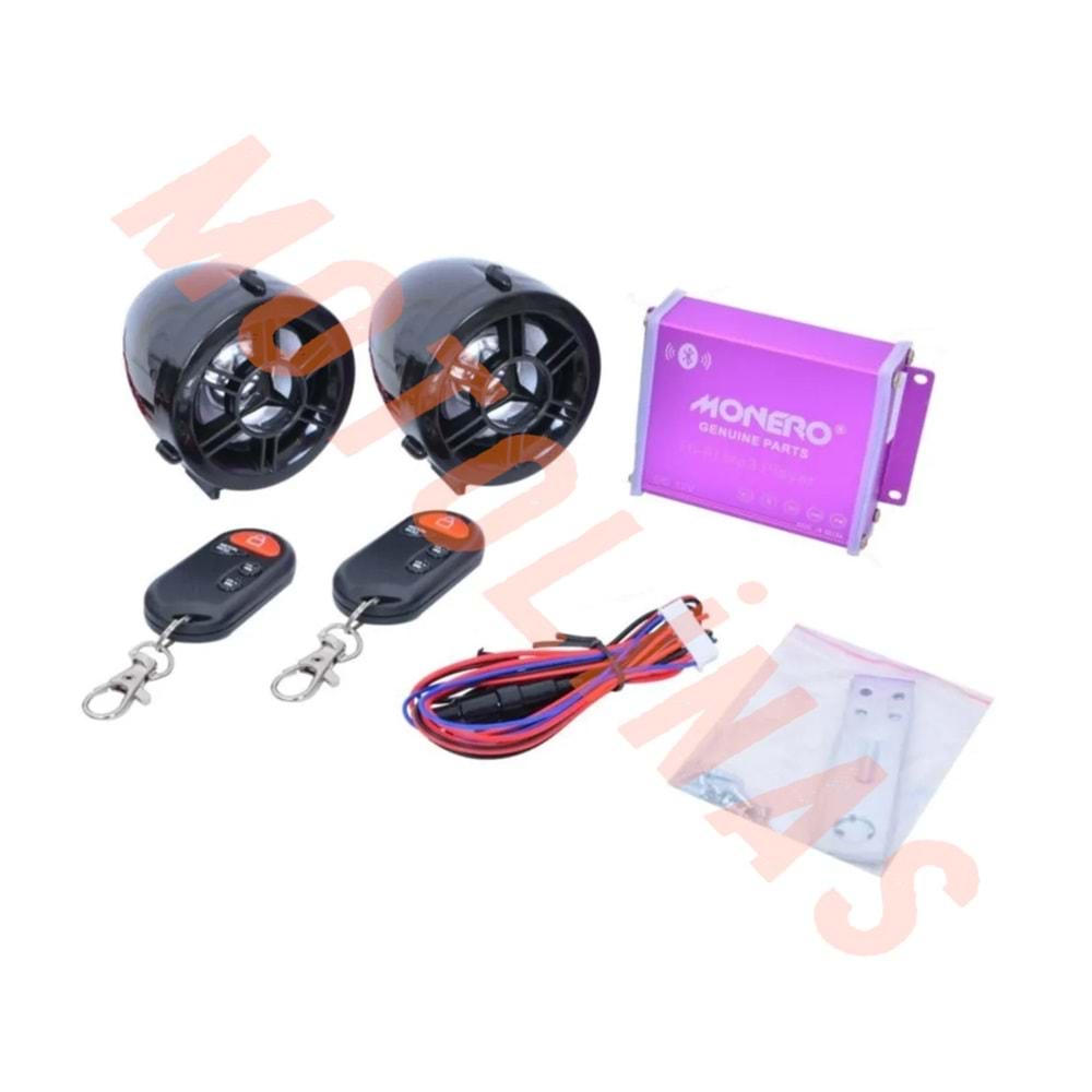 MOTOSİKLET ALARM + MP3 ÇALAR + USB ŞARJ + BLUETOOTH SİYAH