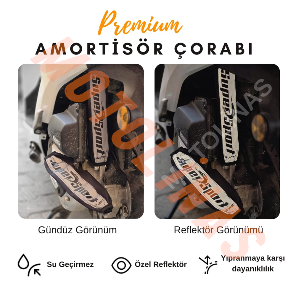 ARKA AMORTİSÖR ÇORABI KILIFI 2 ADET 29cm [REFLEKTÖRLÜ/SPORT YAZI] - UNİVERSAL