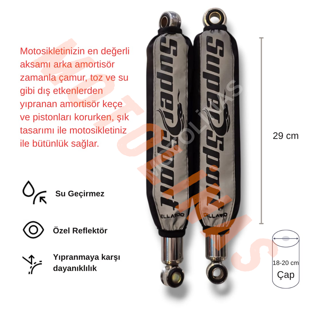 ARKA AMORTİSÖR ÇORABI KILIFI 2 ADET 29cm [REFLEKTÖRLÜ/SPORT YAZI] - UNİVERSAL