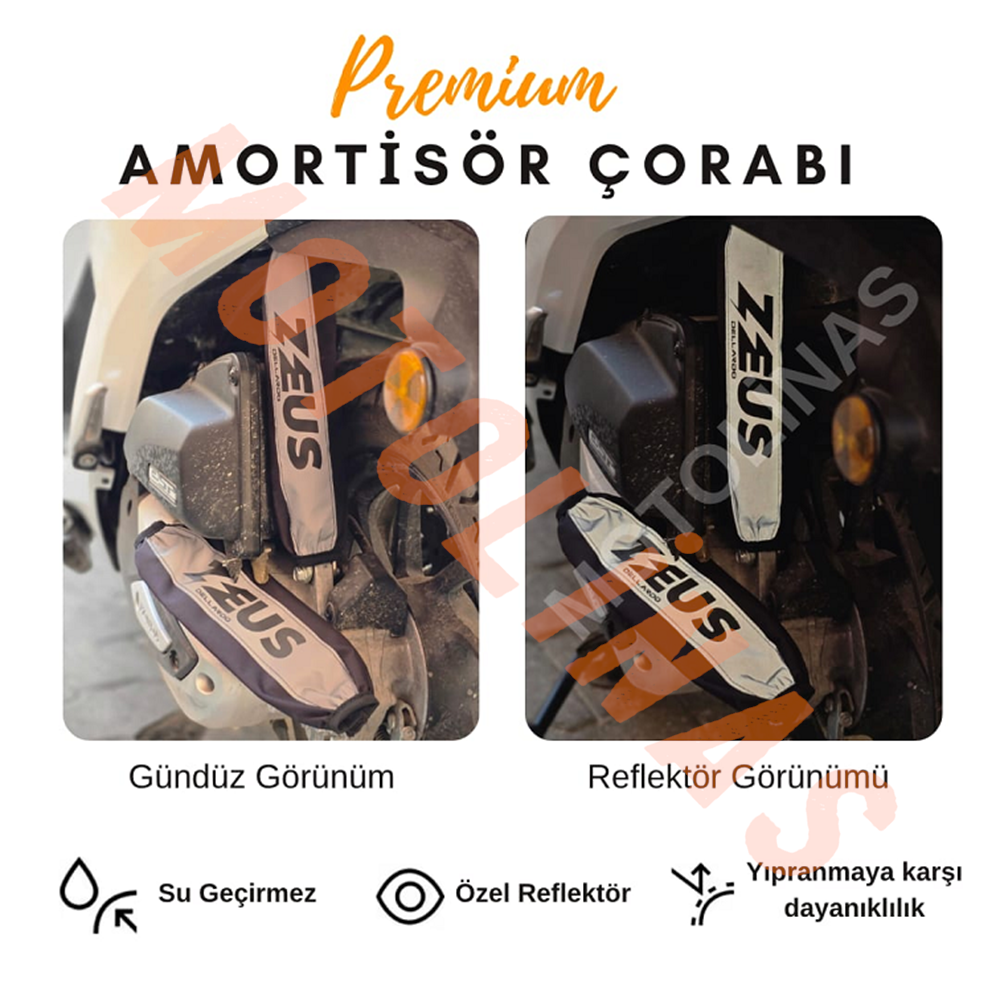 ARKA AMORTİSÖR ÇORABI KILIFI 2 ADET 29cm [REFLEKTÖRLÜ/ZEUS YAZI] - UNİVERSAL