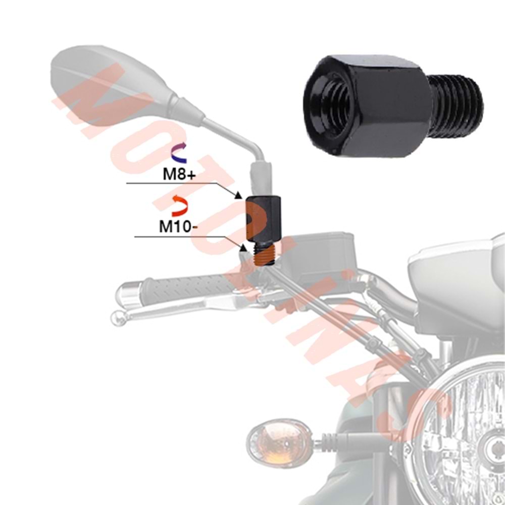 ALT 10mm TERS DİŞ - ÜST 8mm DÜZ DİŞ AYNA UZATMA