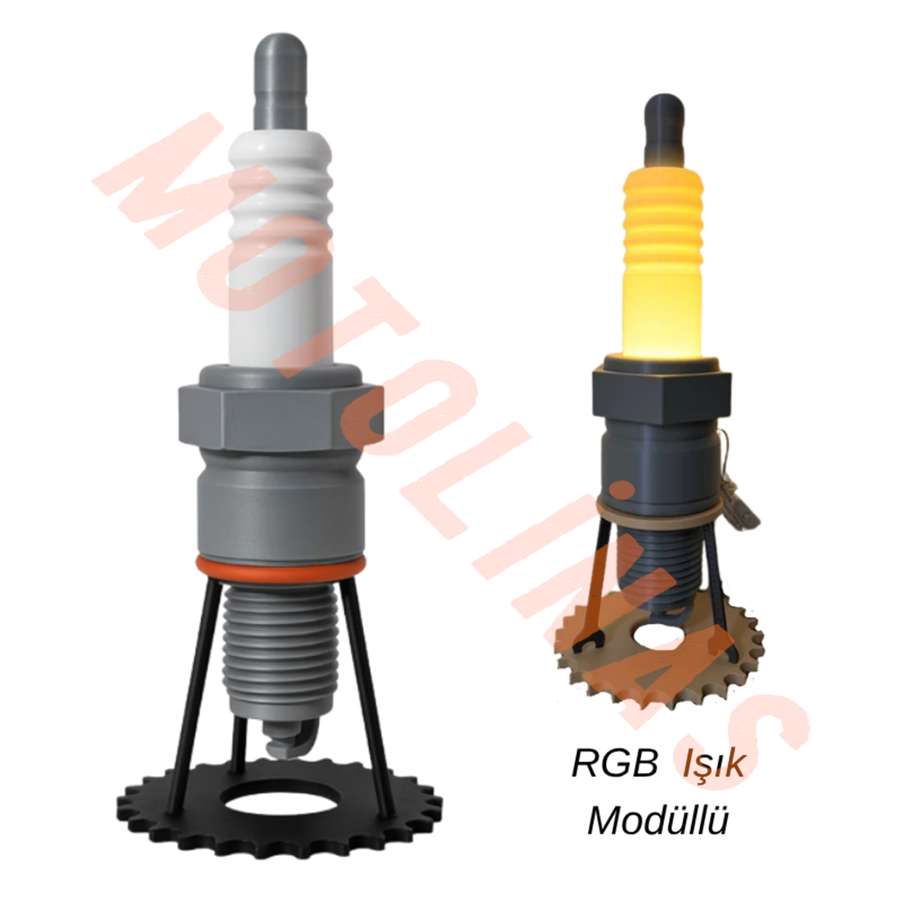 3D MOTOR BUJİ TASARIMLI LAMBA [RGB LEDLİ] OFİS, ODA MASA ÜSTÜ APARATLI