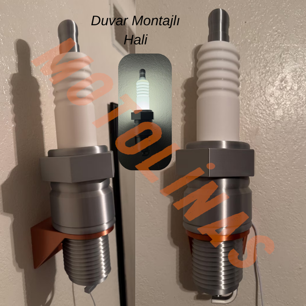 3D MOTOR BUJİ TASARIMLI LAMBA [RGB LEDLİ] OFİS, ODA DUVAR ASKI APARATLI