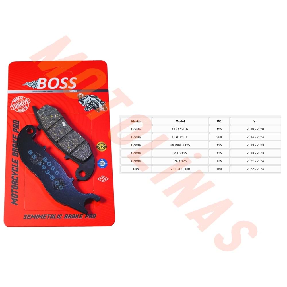 ÖN FREN DİSK BALATASI [BS693] ORGANİK - HONDA CBR125R, CRF25L,MONKEY125, MXS125, PCX125, RKS VELOCE150