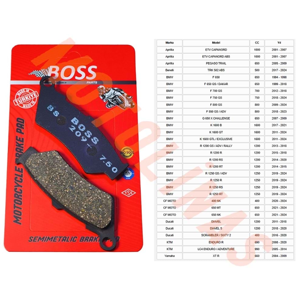 ÖN FREN DİSK BALATASI [BS209] ORGANİK - APRİLLİA, BMW, CF MOTO, DUCATİ,KTM, YAMAHA