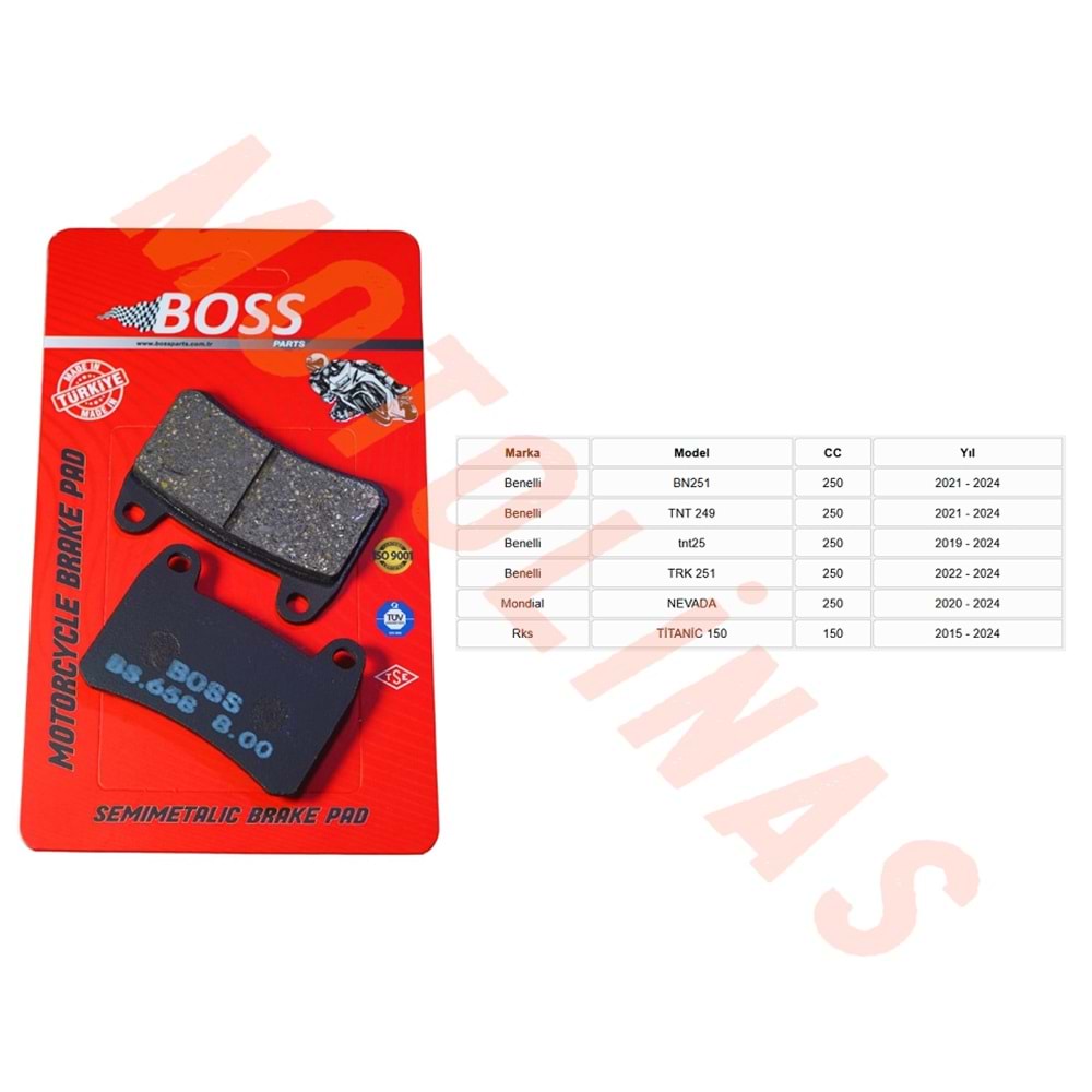 ÖN FREN DİSK BALATASI [BS658] ORGANİK - BENELLİ BN251, TNT249,TNT25, TRK251, MONDİAL NEVADA250, RKS TİTANİC150