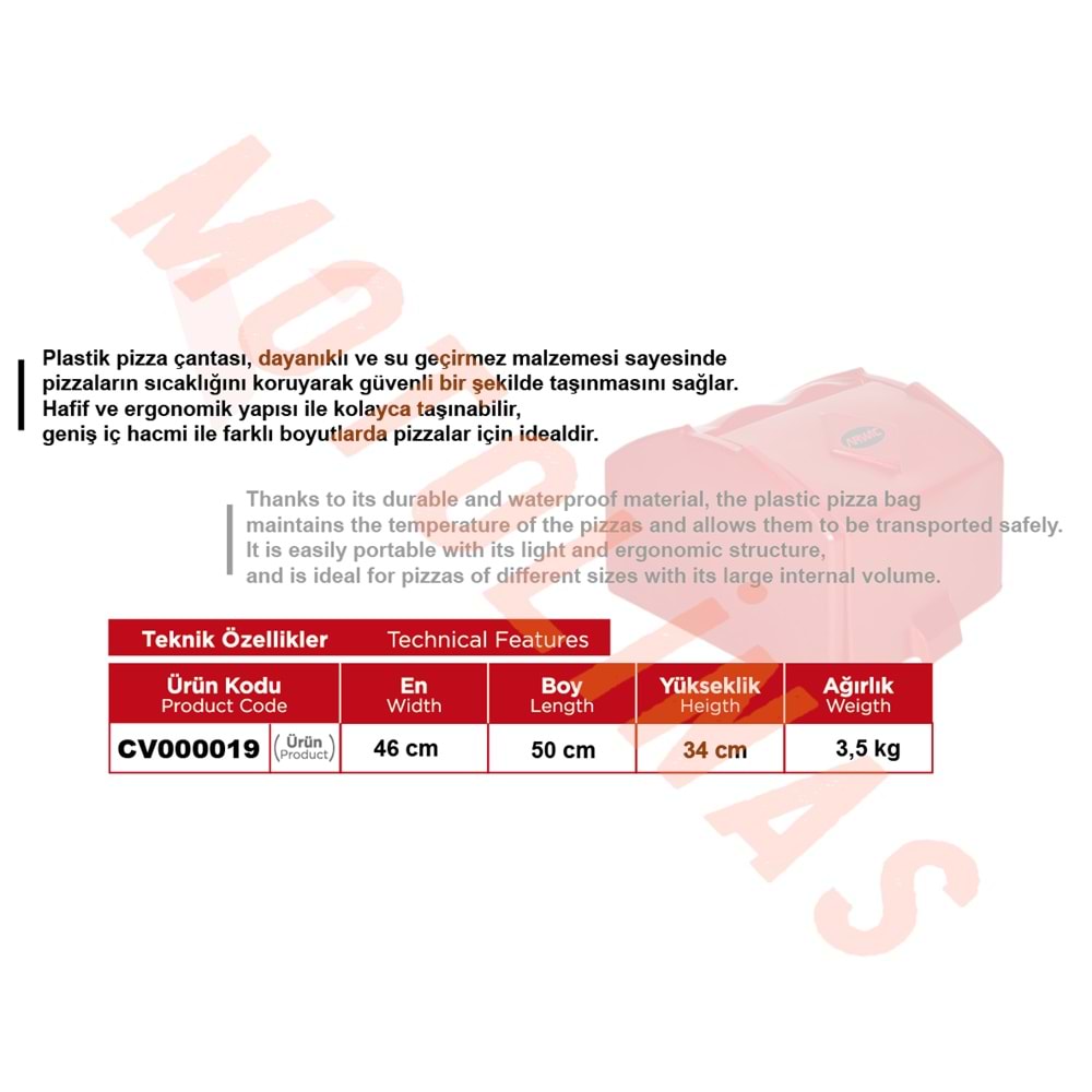 ARKA ÇANTA [90 Litre] [KIRMIZI] PİZZA ÇANTASI
