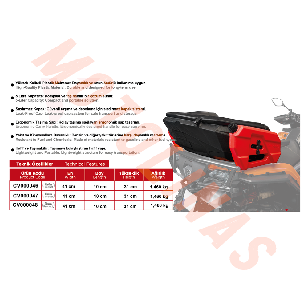 ATV, UTV BENZİN BİDONU + BAĞLANTI APARATI 5 LİTRE ADET FİYAT