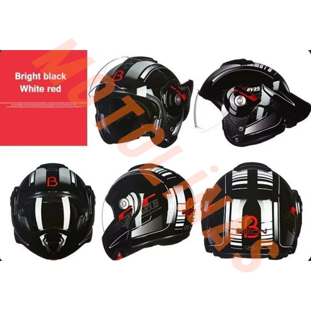 ÇENE AÇILIR VİZÖRLÜ KASK REVERSE SİYAH KIRMIZI [ XL ] - BEON